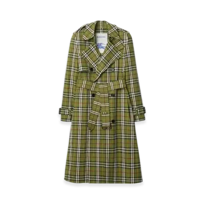 Burberry Long Check Stretch Linen Trench Coat "Caper"