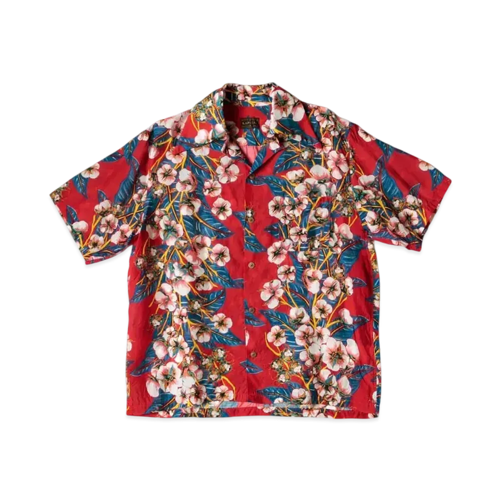 KAPITAL Silk Rayon Cotton Flower Langle Color Aloha Shirt "Red"