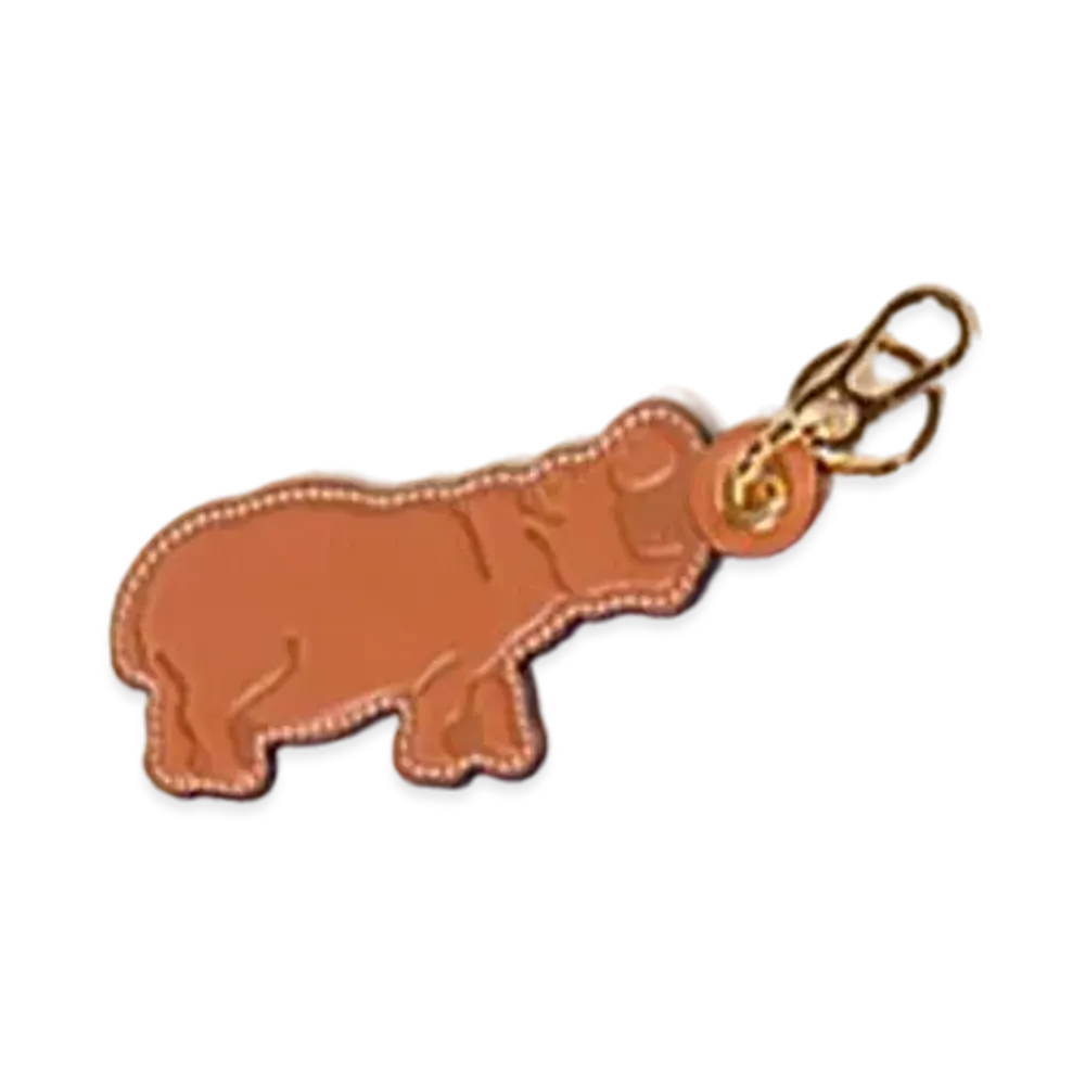 LOEWE Noah’s Ark Hippopotamus Key Ring "Brown/Blue"