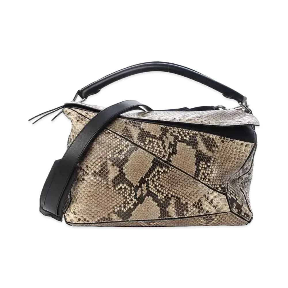 LOEWE Python Large Puzzle Bag "Black"