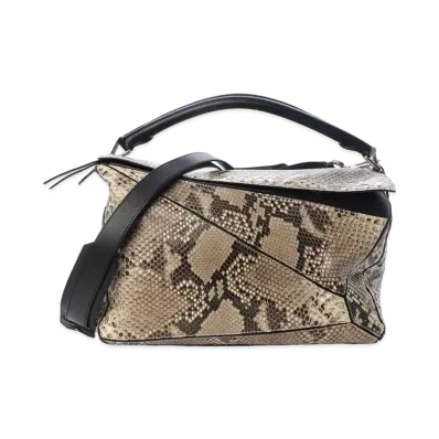 LOEWE Python Large Puzzle Bag "Black"
