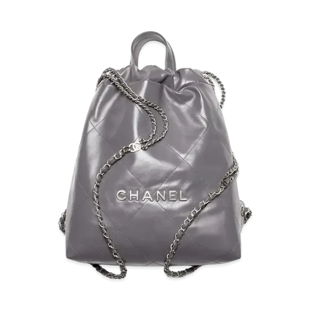 CHANEL 22 BackPack Calfskin & Silver Tone Metal "Gray"