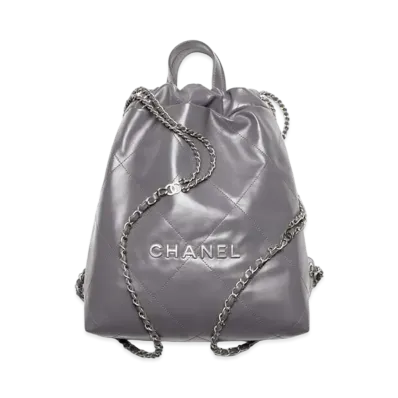 CHANEL 22 BackPack Calfskin & Silver Tone Metal "Gray"