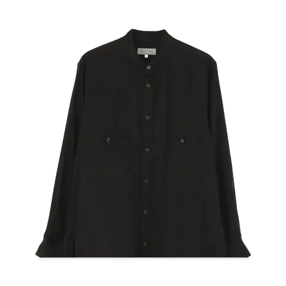 Yohji Yamamoto Pour Homme CELLULOSE LAWN UNEVEN STAND COLLAR BLOUSE "Black"