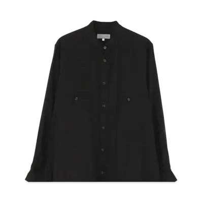 Yohji Yamamoto Pour Homme CELLULOSE LAWN UNEVEN STAND COLLAR BLOUSE "Black"