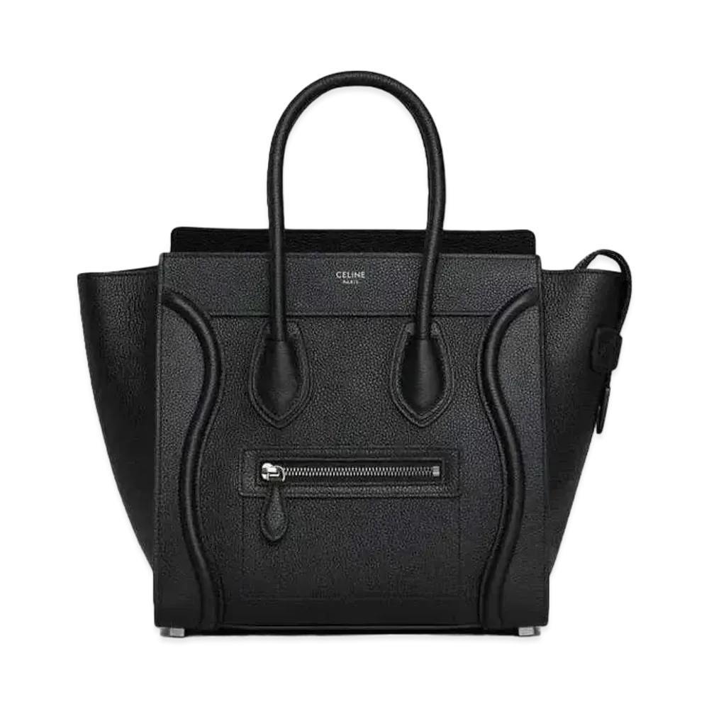 CELINE Micro Luggage Handbag In Drummed Calfskin "Black"