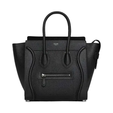 CELINE Micro Luggage Handbag In Drummed Calfskin "Black"