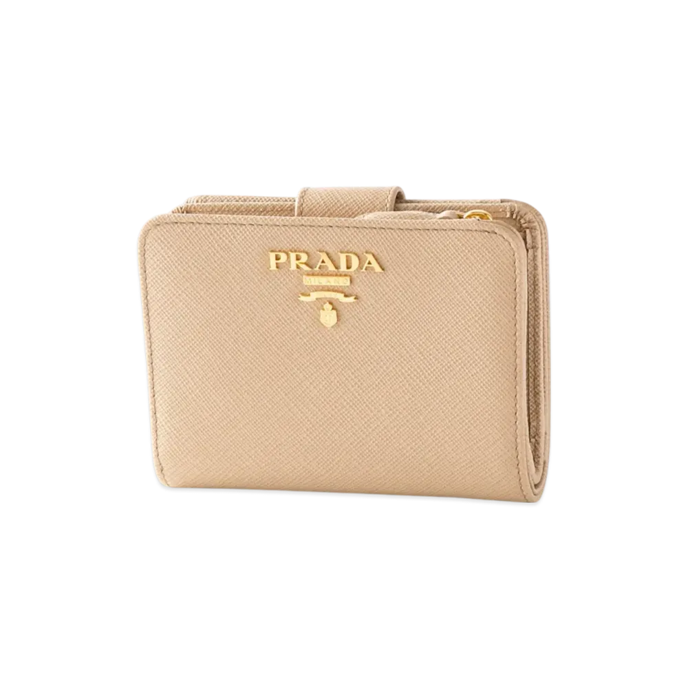PRADA Saffianofiano LShaped Wallet "Beige/Gray"