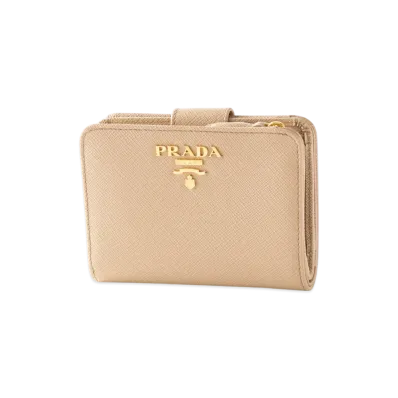 PRADA Saffianofiano LShaped Wallet "Beige/Gray"