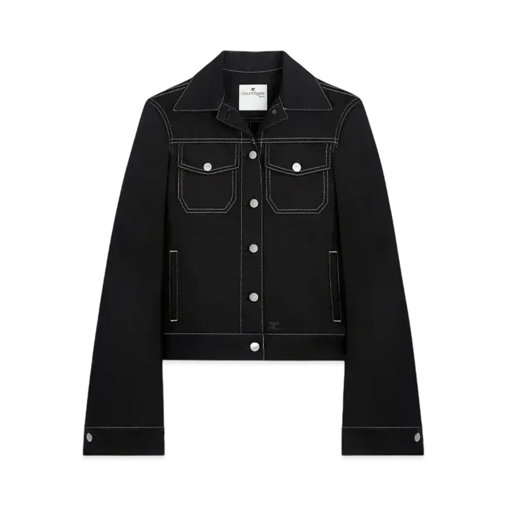 Courreges Topstitched Denim Trucker Jacket "Black/Heritage White"