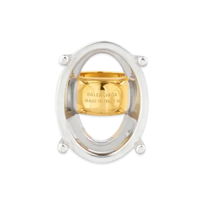 BALENCIAGA Frame Oval Ring "Shiny Silver/Shiny Gold"