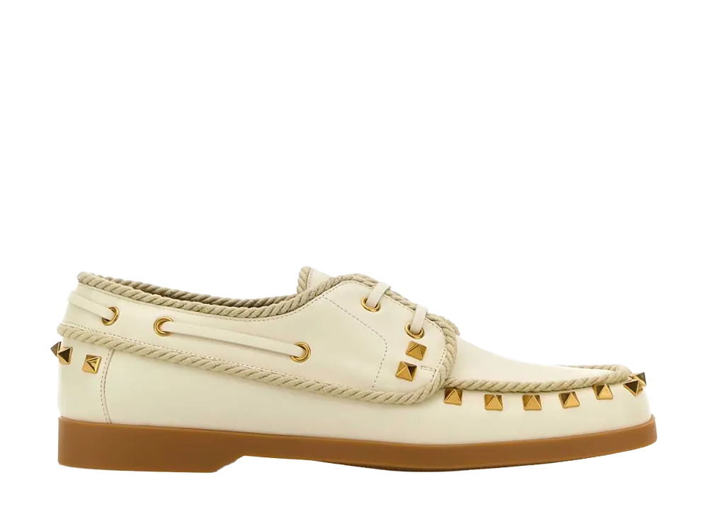 Valentino Garavani Women's Ivory Leather Lace-Up Shoes "Brown"