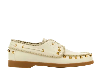 Valentino Garavani Women's Ivory Leather Lace-Up Shoes "Brown"
