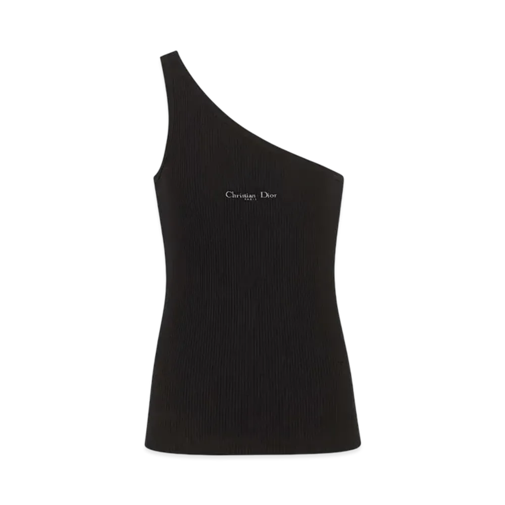 Dior Women's Asymmetric Tank Top Ribbed Cotton Jersey "Black"