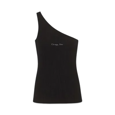 Dior Women's Asymmetric Tank Top Ribbed Cotton Jersey "Black"