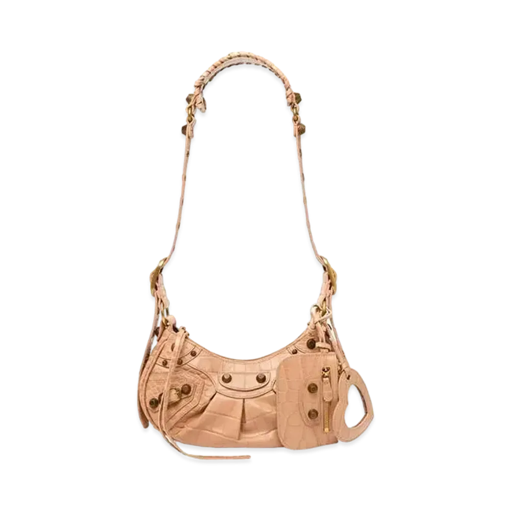 BALENCIAGA Le Cagole XS Shoulder Bag Crocodile Embossed "Beige"