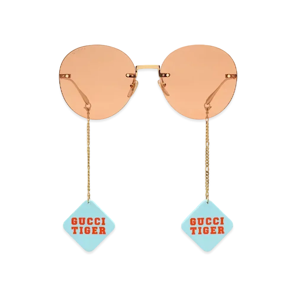 GUCCI Tiger Round-Frame Sunglasses with Pendant "Gold"