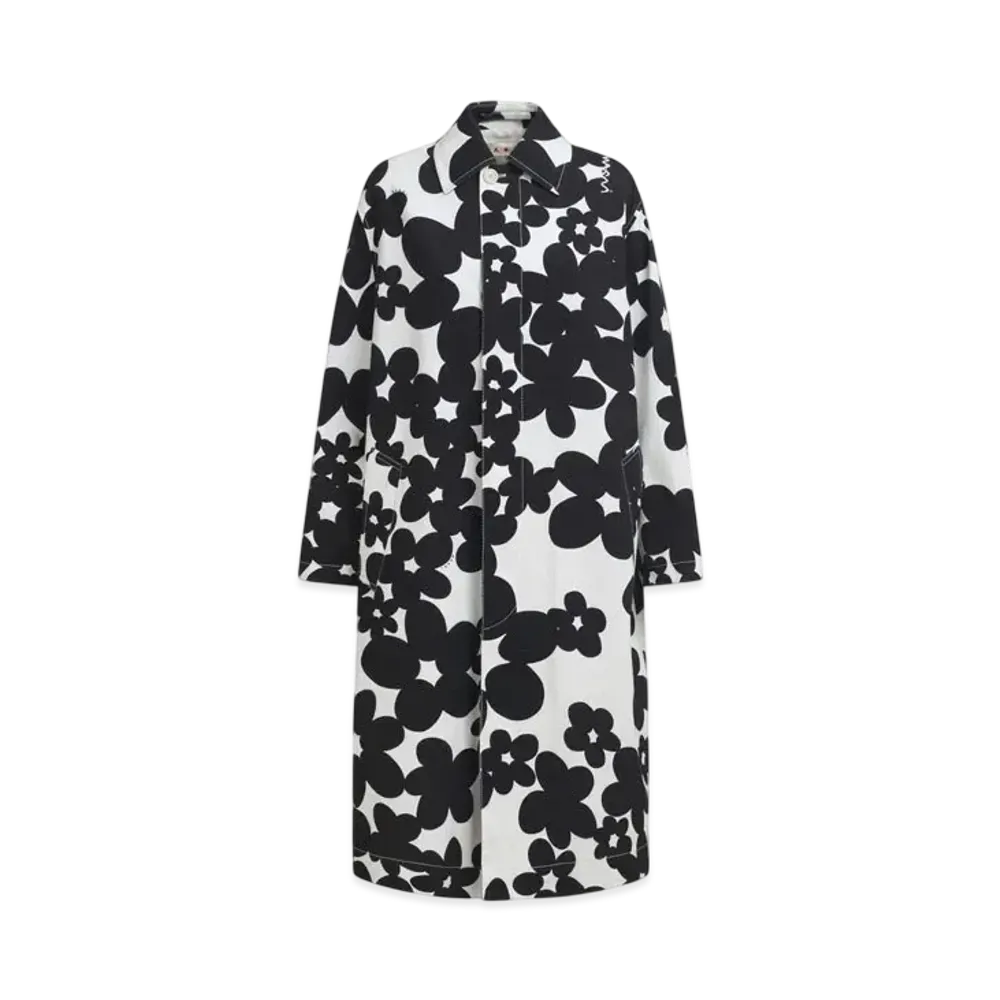 Marni Women's Cotton Duster Coat with Dillies Print "Black"