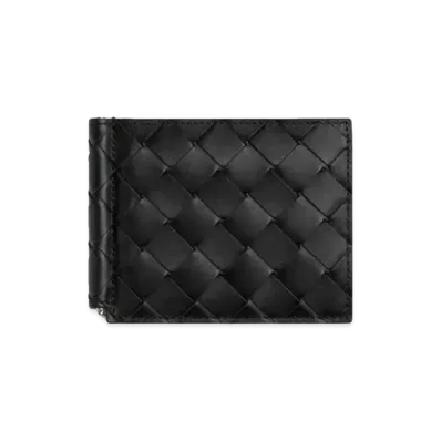 Bottega Veneta Intrecciato Calfskin Bi-fold Wallet With Money Clip "Black/Redstone"