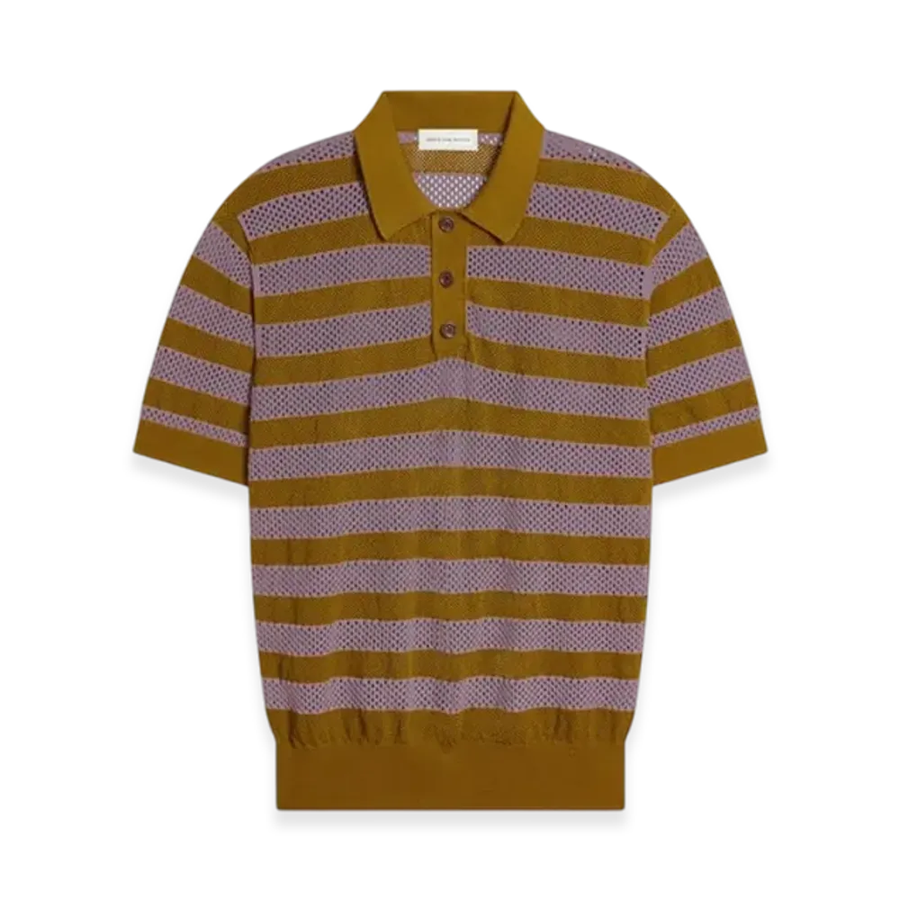 DRIES VAN NOTEN Striped Polo Shirt "Olive"