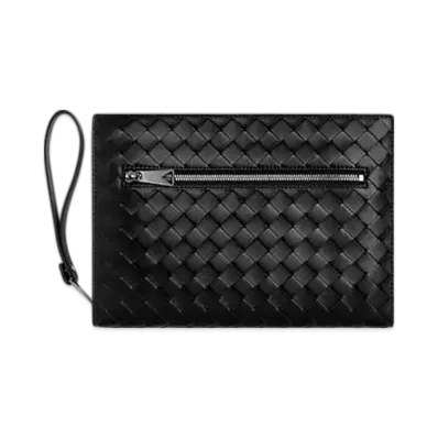 Bottega Veneta Small Intrecciato Document Case With Wristlet "Black"
