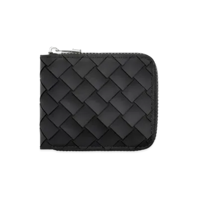 Bottega Veneta Intrecciato Rubber xNylon Compact Zip Around Wallet "Black"