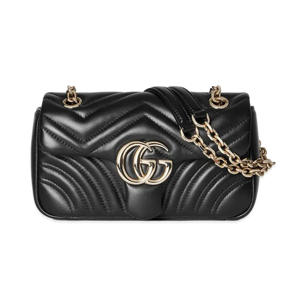 GUCCI Women's Nappa Leather Small GG Marmont Shoulder Bag "Black"