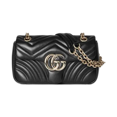 GUCCI Women's Nappa Leather Small GG Marmont Shoulder Bag "Black"