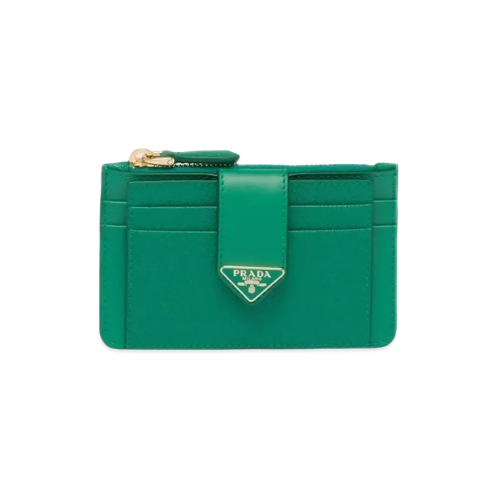 PRADA Saffiano And Smooth Leather Card Holder "Green"