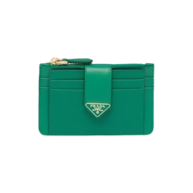 PRADA Saffiano And Smooth Leather Card Holder "Green"