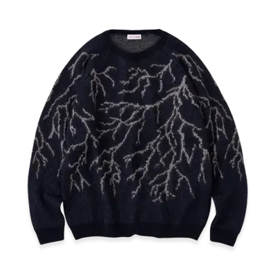 NICENESS Frances Mohair Silk Thunder Jacquard Crewneck Sweater "Black"
