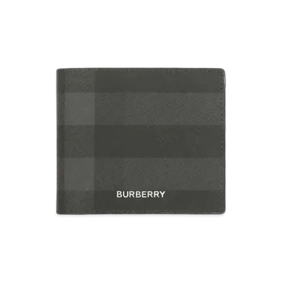 Burberry Check & Leather International Bi-Fold Wallet "Charcoal"