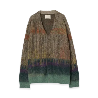 YOKE Kid Mohair Wool Brushed Tree Jaquard Cardigan "Orker"