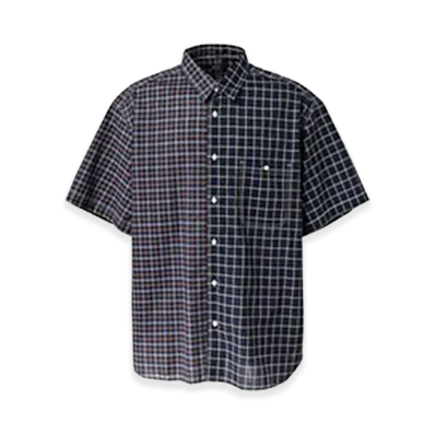 COMME des GARCONS HOMME Cotton Check Mix Half Sleeve Shirt "Navy"