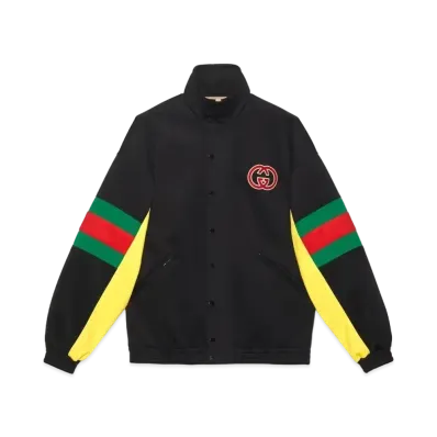 GUCCI Light Neoprane Jacket With Web "Black/Green/Red/Yellow"