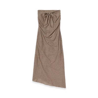 AURALEE Women's Airy Light Cotton Check Strapless Dress "Brown Gingham Check"
