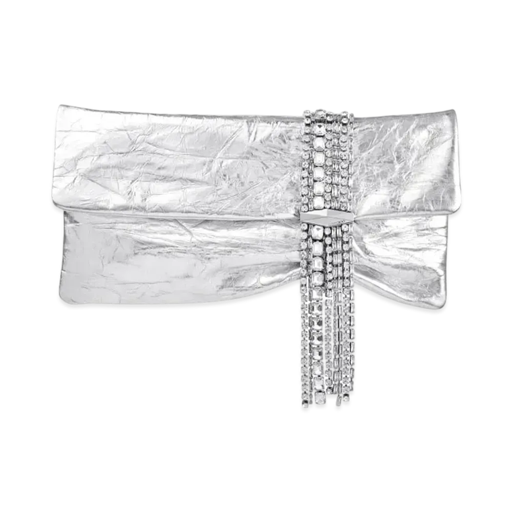 Jimmy Choo Zandra Vintage Metallic Leather Clutch Bag "Silver/Silver"