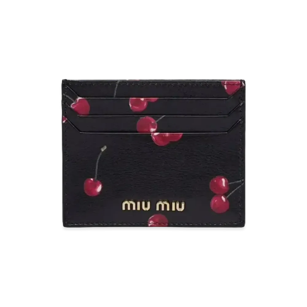MIU MIU Printed Madras Leather Card Case "Black/Red"