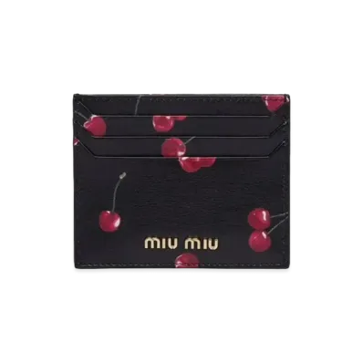 MIU MIU Printed Madras Leather Card Case "Black/Red"