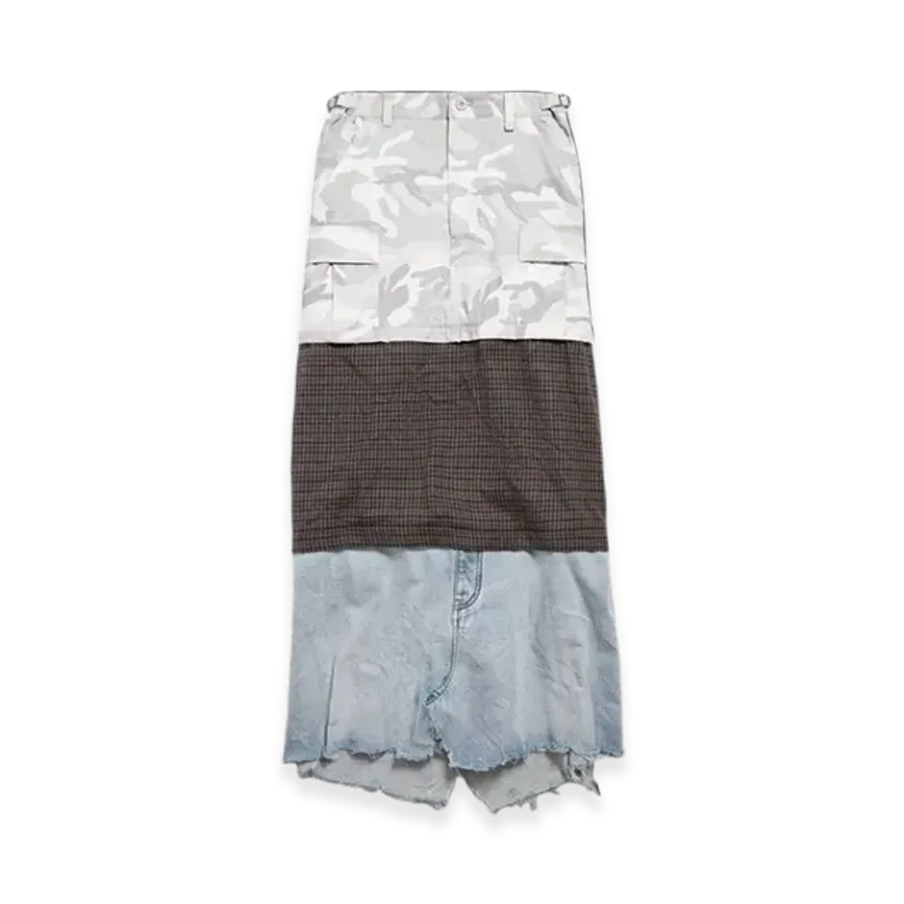 BALENCIAGA Women's Grayscale Camo Maxi Layered Cargo Skirt "Multicolor"
