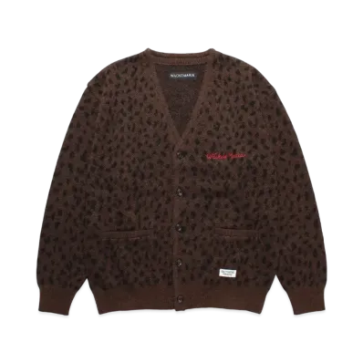 WACKO MARIA Leopard Mohair Knit Jacquard Cardigan "Brown"