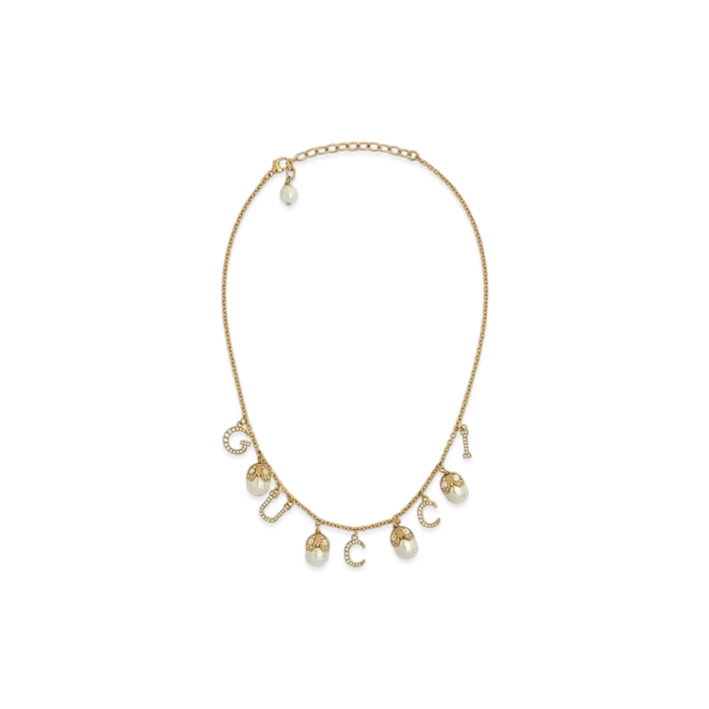 GUCCI Antique Tone Metal Handwritten GUCCI Necklace "Gold"
