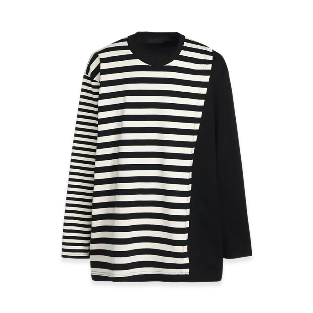 S'YTE Cotton Jersey Fused Stripe Layered Long-Sleeved T-Shirt "Beige/Black"