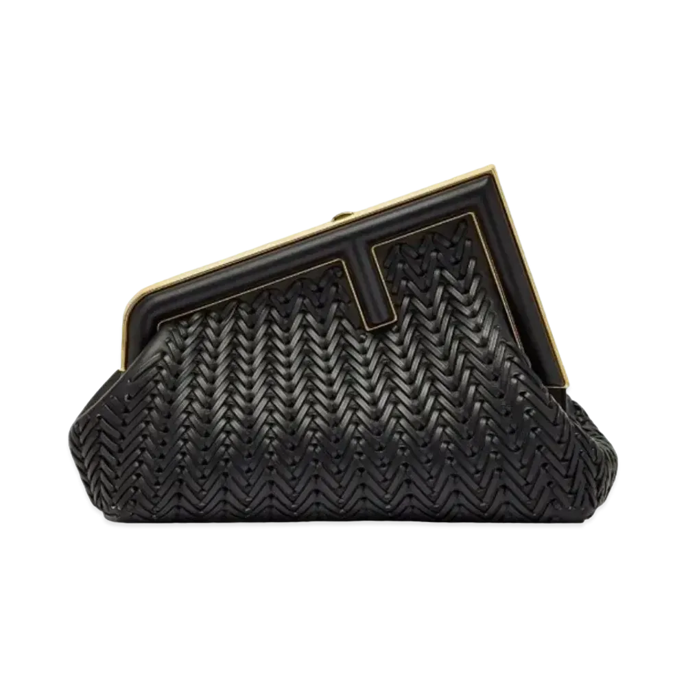 FENDI First Small Interlaced Leather Bag "Black"