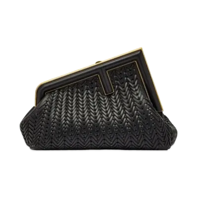 FENDI First Small Interlaced Leather Bag "Black"