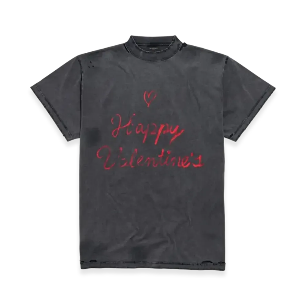 BALENCIAGA Women's Lipstick Valentines Oversized T-Shirt "Black Faded"
