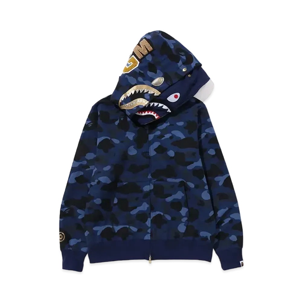 A BATHING APE Double Shark Full Zip Hoodie "Navy"