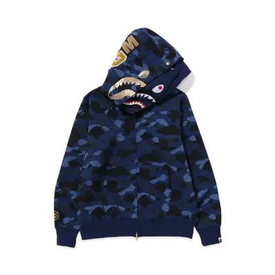 A BATHING APE Double Shark Full Zip Hoodie "Navy"
