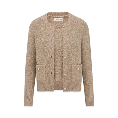 Dior Women's Twinset Blended Cotton and Wool Boucle Knit "Beige"