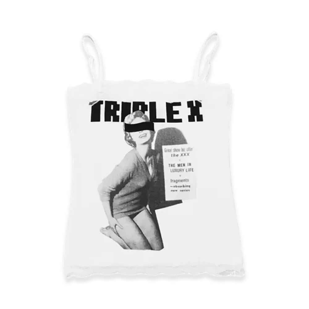 GOD SELECTION XXX Women's TRIPLEX Block Letter Logo Photo Lace Bare Top GXL-S26-CS-06 "White"